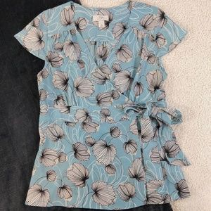 Ann Taylor Loft Chiffon Wrap Shirt in Blue & White